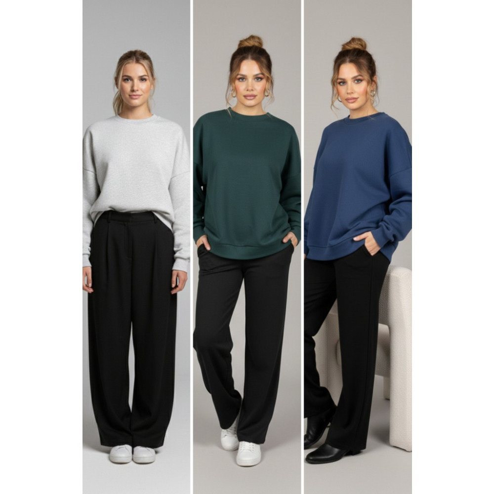 Softandbasic Kadın Geniş Kalıp Bisiklet Yaka Basic Düz 2'li Sweatshirt Tayt Fiyatı