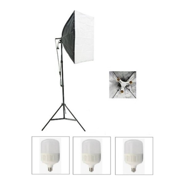 Softbox 3 Duylu Softbox (1 Adet) + 2 M Işık Ayağı +3 Adet 30 Wat LED Lamba (Toplam 9000 Lümen) 3duylambalı Diğer Fiyatı