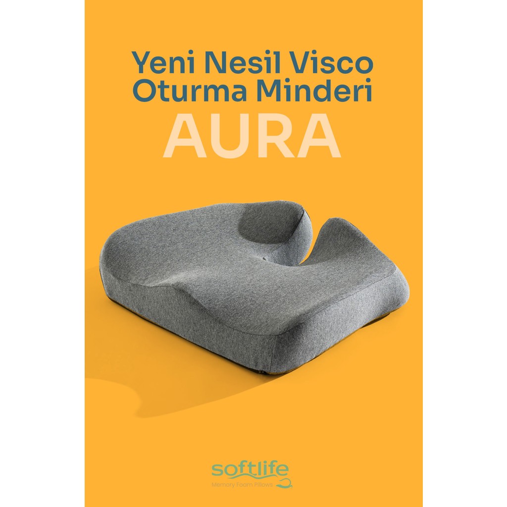 Softlife AURA Yeni Nesil Visco Coccyx Oturma Minderi Ortopedik Kuyruk Sokumu Visco Minder 47x41x12 Cm - 47 x 45 cm - Gri Yastık Fiyatı