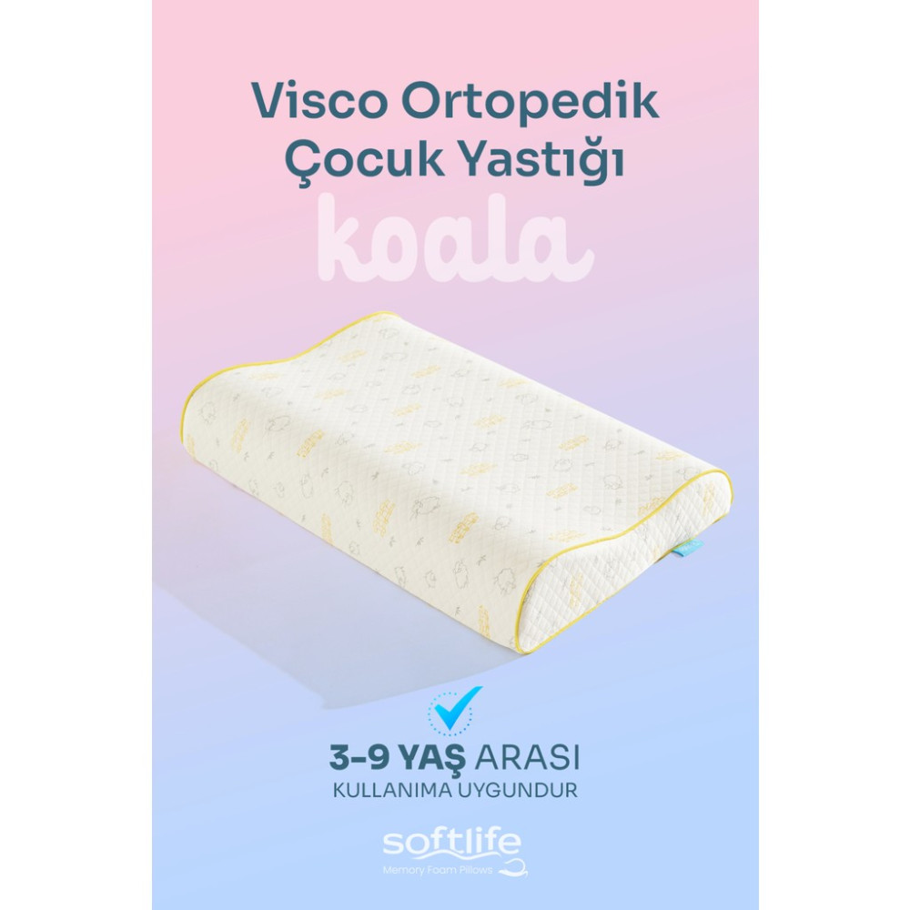 Softlife Koala Visco Çocuk Yastığı İki Farklı Yükseklikte Boyun Destekli Yastık 47x32x8/6cm - Beyaz - 47 x 32 cm Yastık Kılıfı Fiyatı