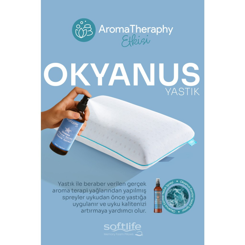 Softlife Okyanus Esintisi Visco Yastık 60x40x15cm Dikdörtgen Pamuk Viskon Polyester Dış Materyal - 60 x 40 cm - Mavi Yastık Fiyatı