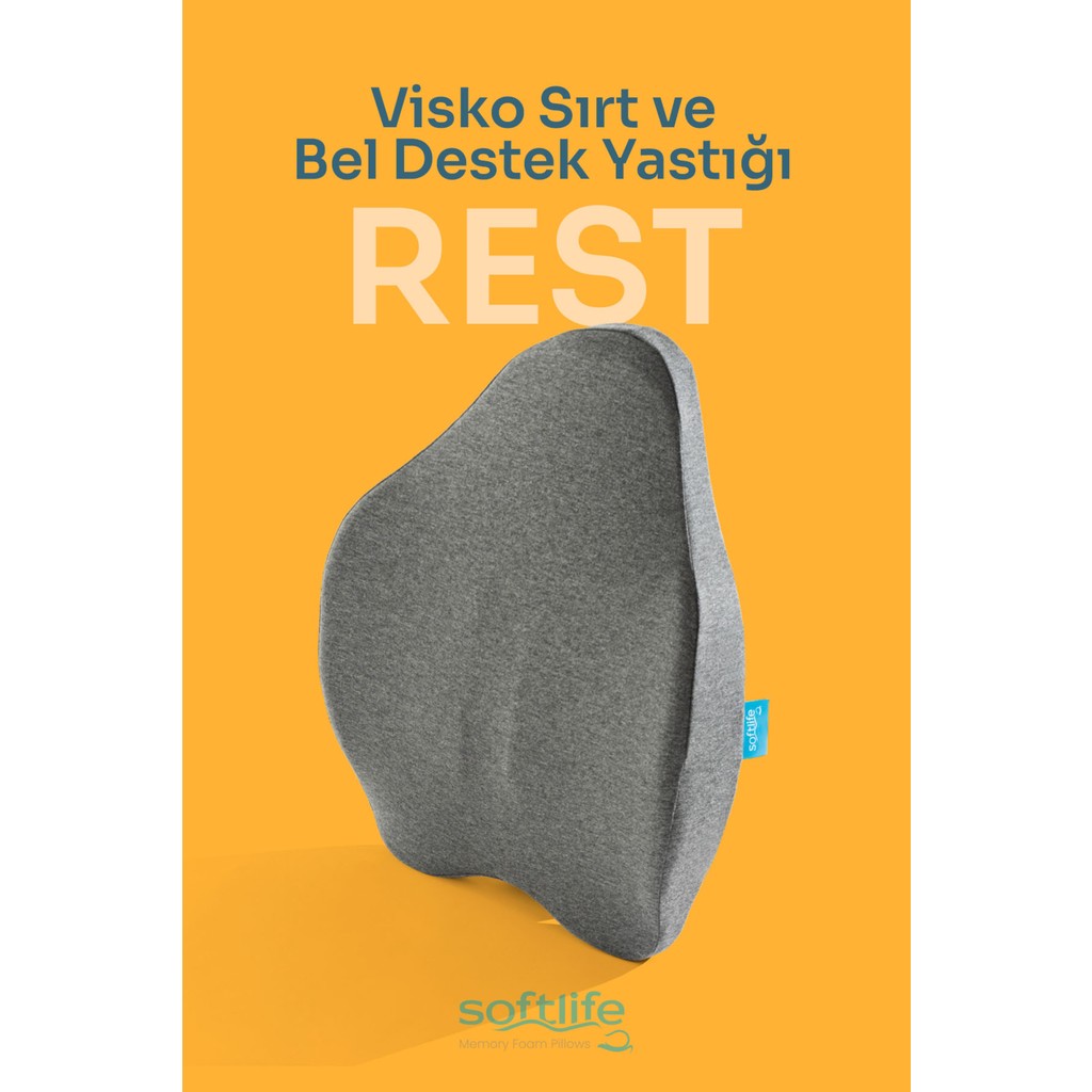 Softlife REST Ortopedik Visco Sırt ve Bel Destek Yastığı Bel Destek Minderi 54x42x9 Cm - 54 x 42 cm - Gri Yastık Fiyatı