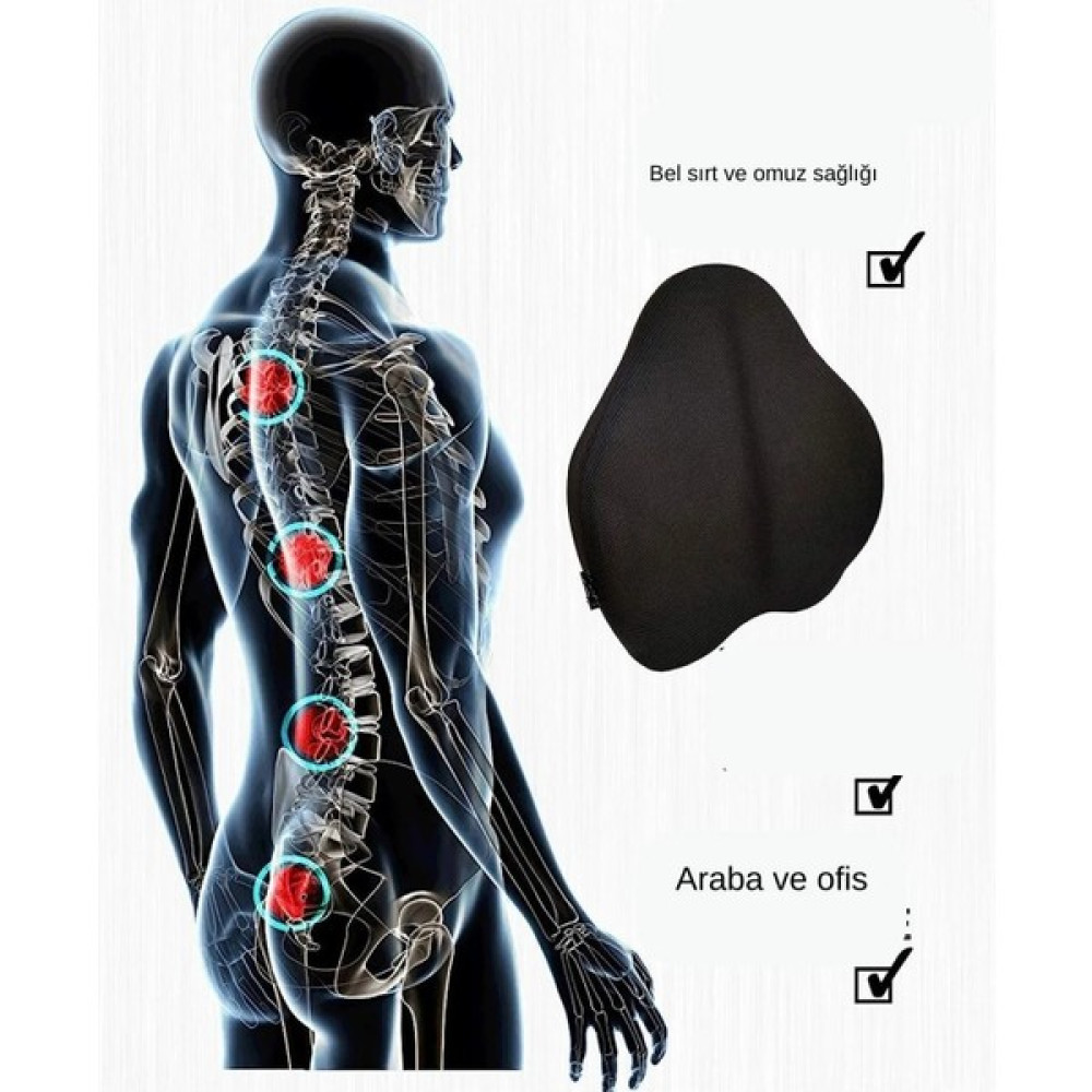 Sogex Medikal Visco Yeni Nesil Anatomik Bel Ofis Sırt Destek Minderi Bel Yastığı Ortopedik - 50 x 45 cm - Siyah Yastık Fiyatı