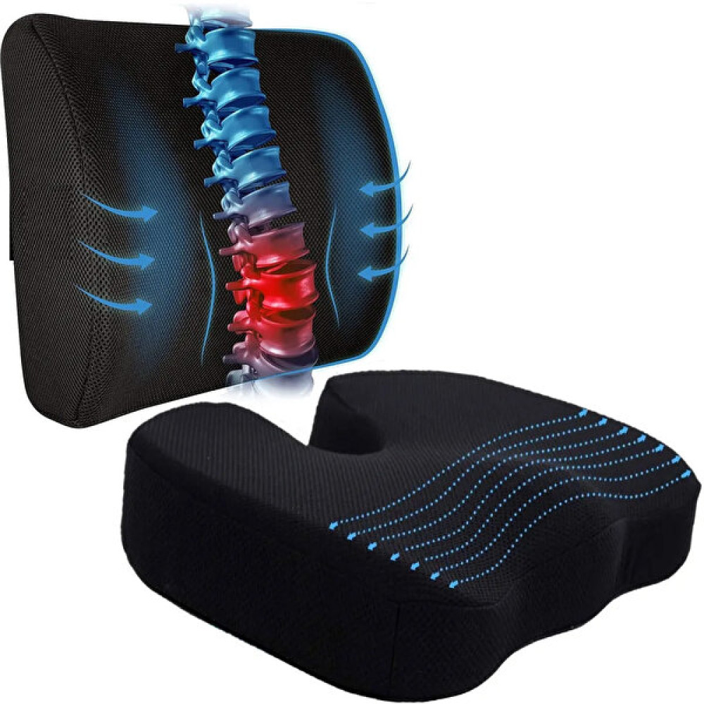 Sogex Visco Cocix Oturma Minderi Sandalye Minderi ve Bel Sırt Destek Minderi 2'li Set - 35 x 34 cm - Siyah Yastık Fiyatı