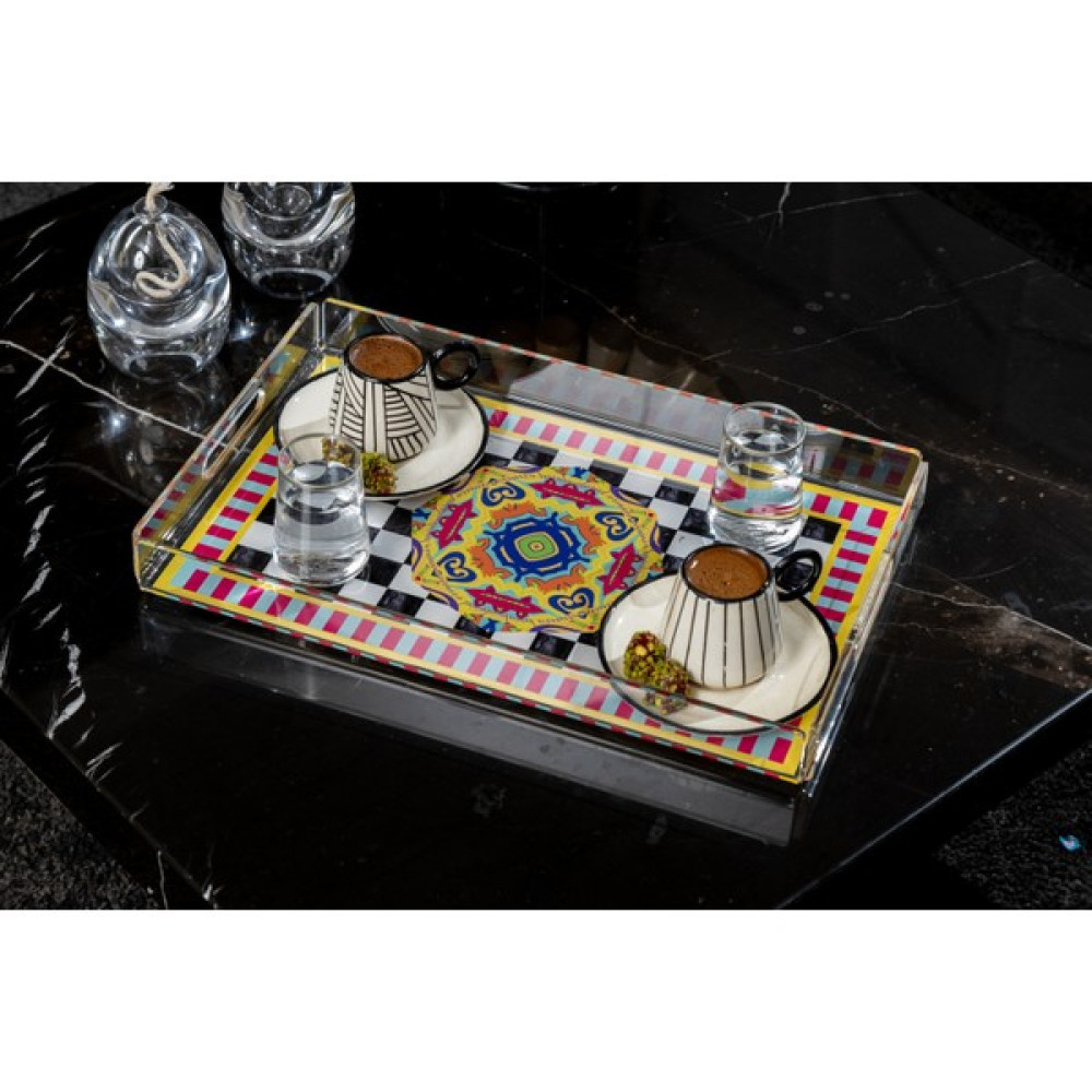 Sogo Şeffaf Akrilik Desenli Dikdörtgen (Büyük Boy) Tepsi 40X25 cm Servis Tepsisi Fiyatı