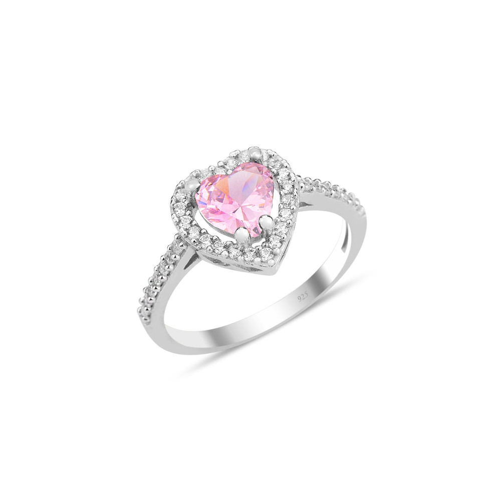 Söğütlü Silver Gümüş Rodyumlu Pembe Taşlı Pırlanta Montürlü Kalp Modeli Yüzük 10 Beden Gümüş Yüzük Fiyatı