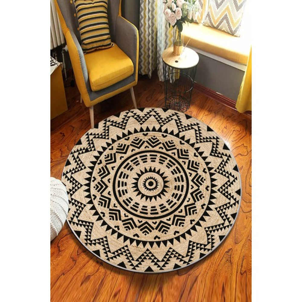 Soho Halı Etnik Desenli Yuvarlak Jüt Örme Doğal Hasır Kilim Daire Halı JUT-3011 Kilim Fiyatı