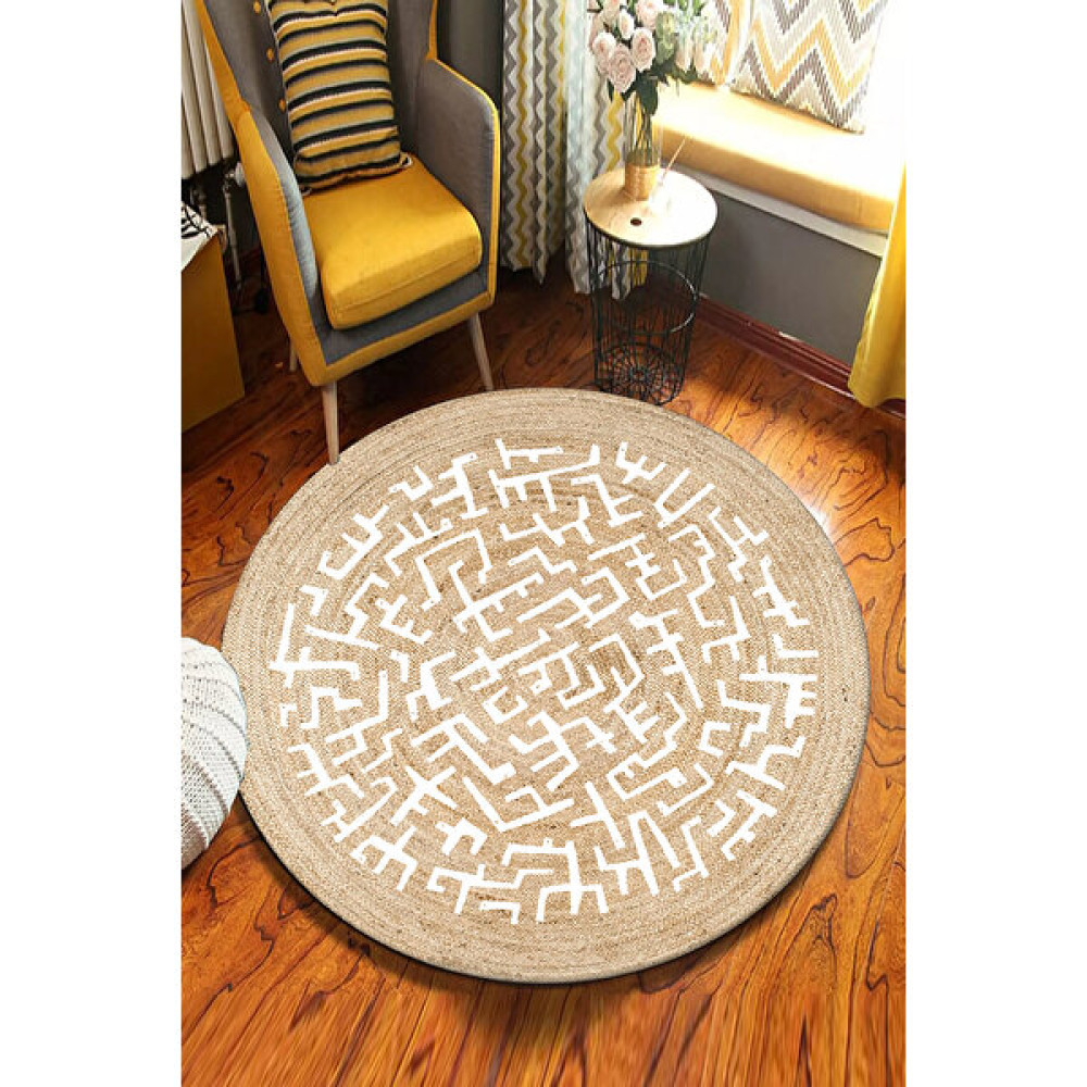 Soho Halı Mandala Desenli Yuvarlak Jüt Örme Doğal Hasır Kilim Daire Halı JUT-3027 Kilim Fiyatı