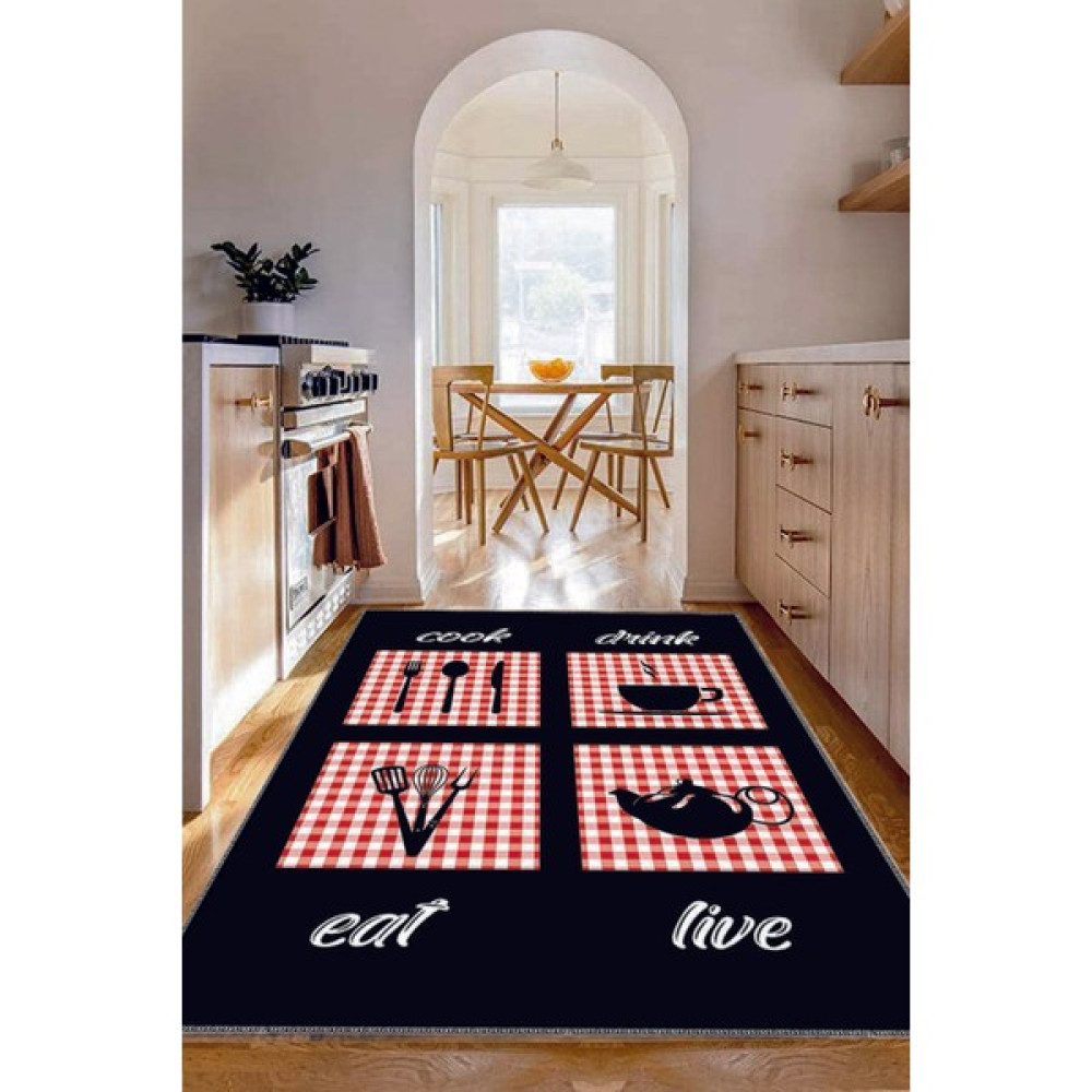 Soho Halı Mutfak Malzemeleri Desenli Yıkanabilir Kaymaz Keçe Taban Mutfak Halısı KITCHEN-7013 - Renkli - 80 x 150 cm Salon Halısı Fiyatı
