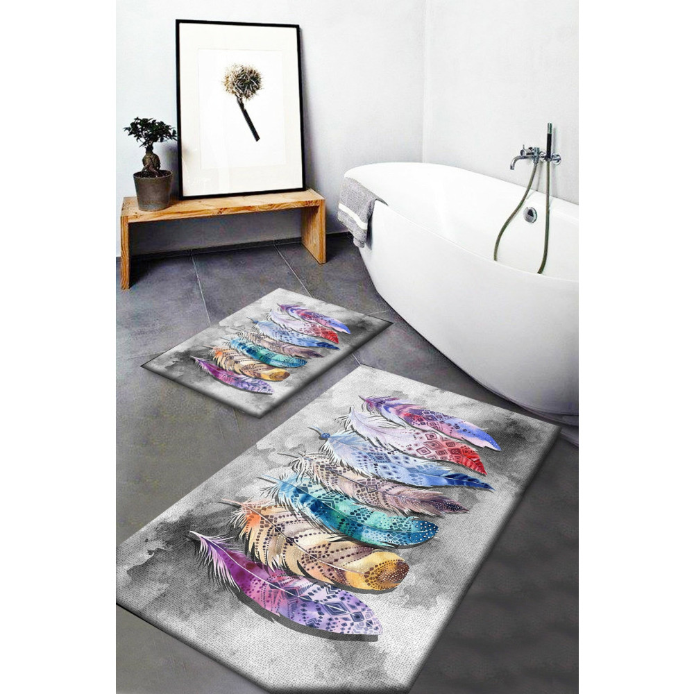 Soho Halı Soho Renkli Etnik Tüyler Desenli Yıkanabilir Kaymaz Taban 2li Banyo Halısı Paspas Klozet Takımı Banyo Tekstili Fiyatı