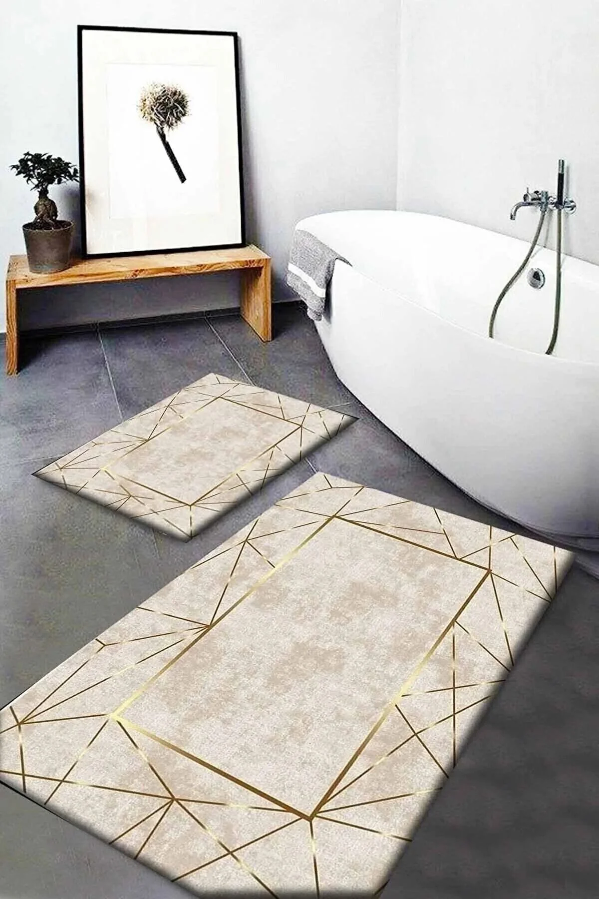 Soho Halı Soho Sarı Kahve Mermer Desenli Yıkanabilir Kaymaz Taban 2li Banyo Halısı Paspas Klozet Takımı" Banyo Tekstili Fiyatı