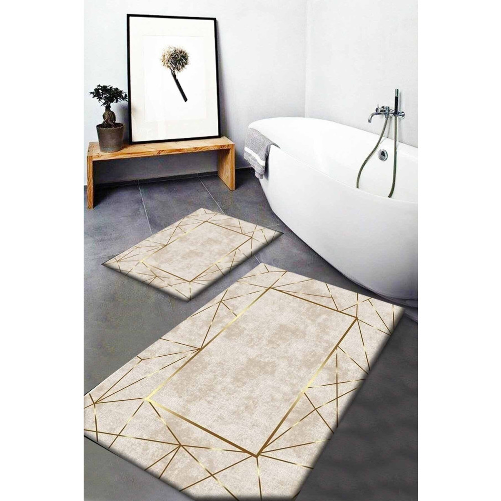 Soho Halı Soho Sarı Kahve Mermer Desenli Yıkanabilir Kaymaz Taban 2li Banyo Halısı Paspas Klozet Takımı Banyo Tekstili Fiyatı