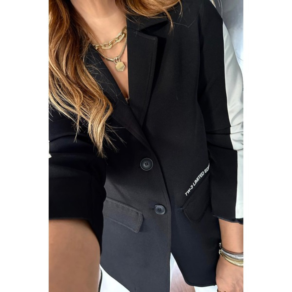 Sohotique By P Tasarım Sırt Sweat Detaylı Blazer Ceket Siyah-Beyaz Bayan Ceket Fiyatı