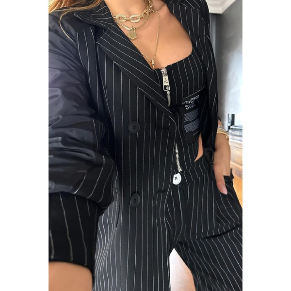 Sohotique By P Tasarım Yağmurluk Kollu Blazer Ceket Siyah-Beyaz Bayan Ceket Fiyatı