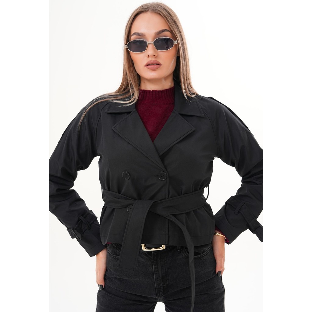 Soi Fashion Kuşaklı Astarlı Kısa Trençkot Siyah Evcil Hayvan Ürünleri Fiyatı
