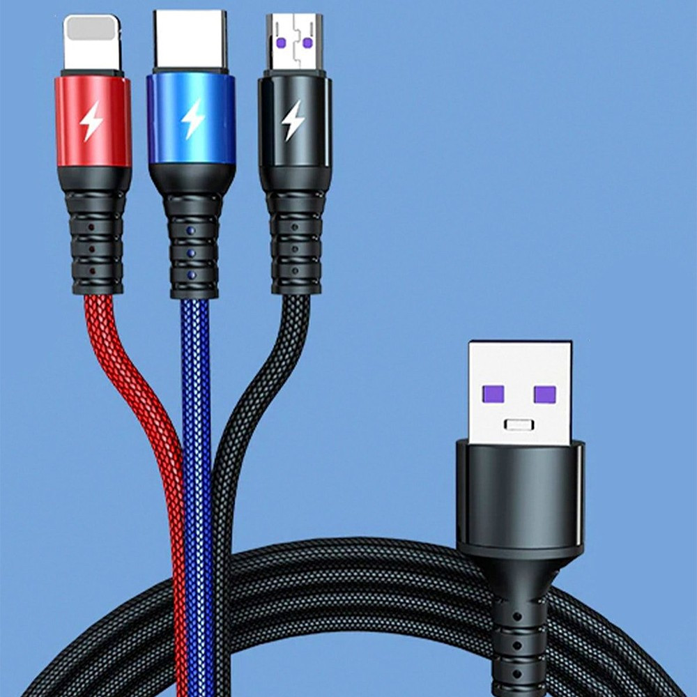 Soillium Universal Çoklu Şarj Aleti Cihazı Kablosu Type-C Micro Lightning 3'lü Örgü Kablo Sağlam Çok Girişli Şarj Kablosu Cep Telefonu Şarj Cihazı Fiyatı