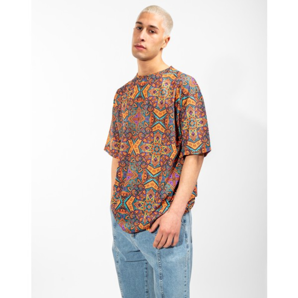 Sokak Butik Ty Turuncu Etnik Dijital Baskılı Oversize Unisex Tshirt Erkek T-shirt Fiyatı