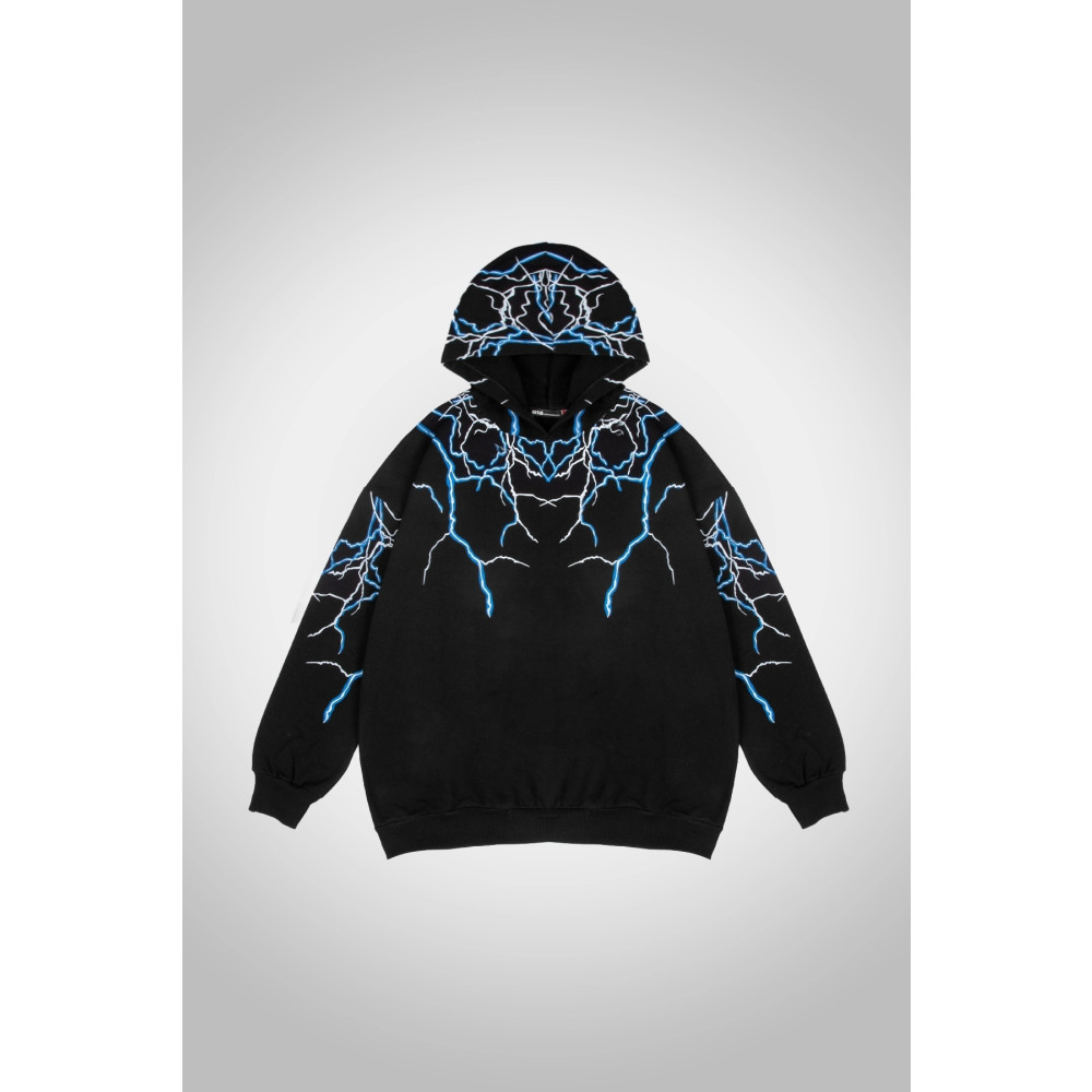 Sokak Butik Yıldırım Baskılı Siyah Oversize Kapüşonlu Sweatshirt STD Beden Bayan Sweatshirt Fiyatı