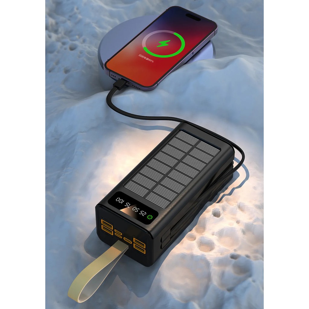 Solar 22.5W Hızlı Şarj 30.000 Mah Güneş Enerjili LED Işıklı Powerbank Şarj Aleti 4xusb Çıkış Çoklu Şarj Çıkışı Kablolu - Siyah Taşınabilir Şarj Cihazı - Powerbank Fiyatı