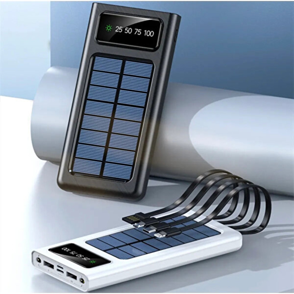 Solar Charge Güneş Enerjili Solar Panelli Powerbank 30000MAH LED Işıklı Taşınabilir Şarj Aleti - Beyaz Taşınabilir Şarj Cihazı - Powerbank Fiyatı
