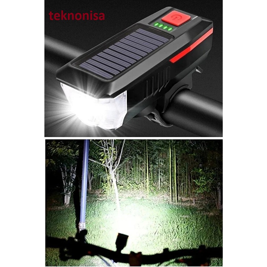 Solar Enerjili Bisiklet Işığı Ön Farı Bisiklet Kornası Su Geçirmez Güneş Enerjili USB Şarjlı Fener Bisikletler Fiyatı