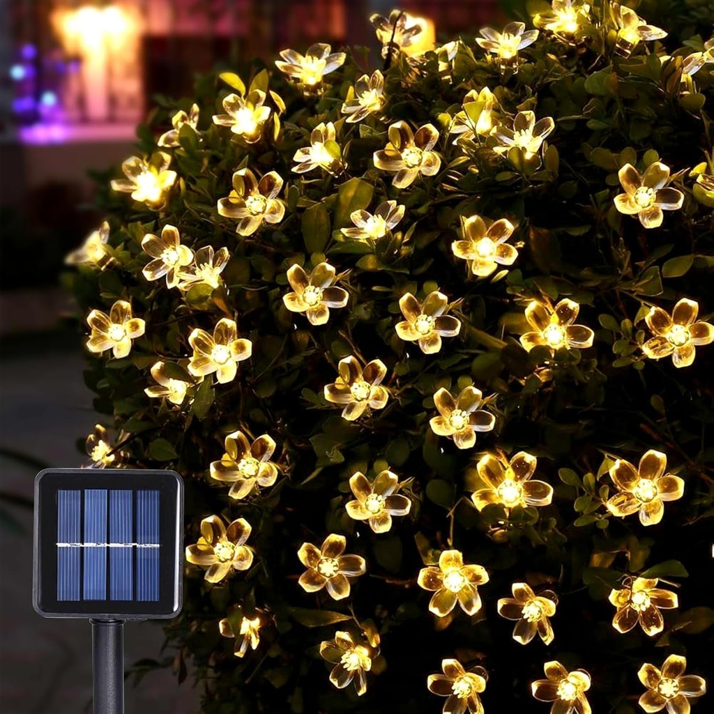 Solar Güneş Enerjili 50 LED Papatya 5 Metre Siyah Kablo 8 Kademeli Bahçe Balkon Ağaç Aydınlatma Dekor Işık - Sarı - Gün Işığı Diğer Fiyatı