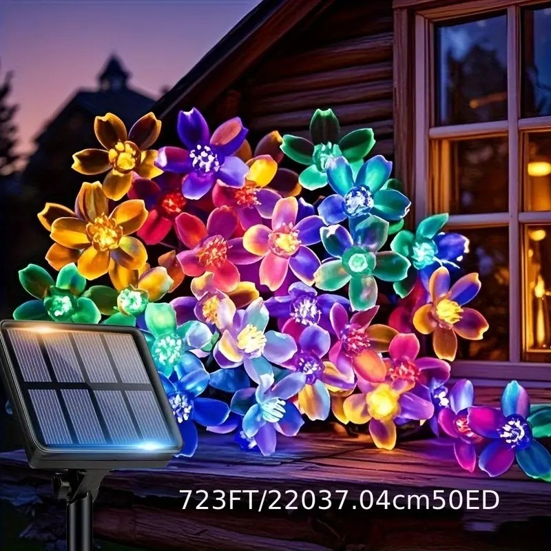 Solar Güneş Enerjili Papatya Led 5 Metre Siyah Kablo 8 Kademeli Bahçe Balkon Ağaç Aydınlatma Dekor Işık - Çok Renkli Diğer Fiyatı