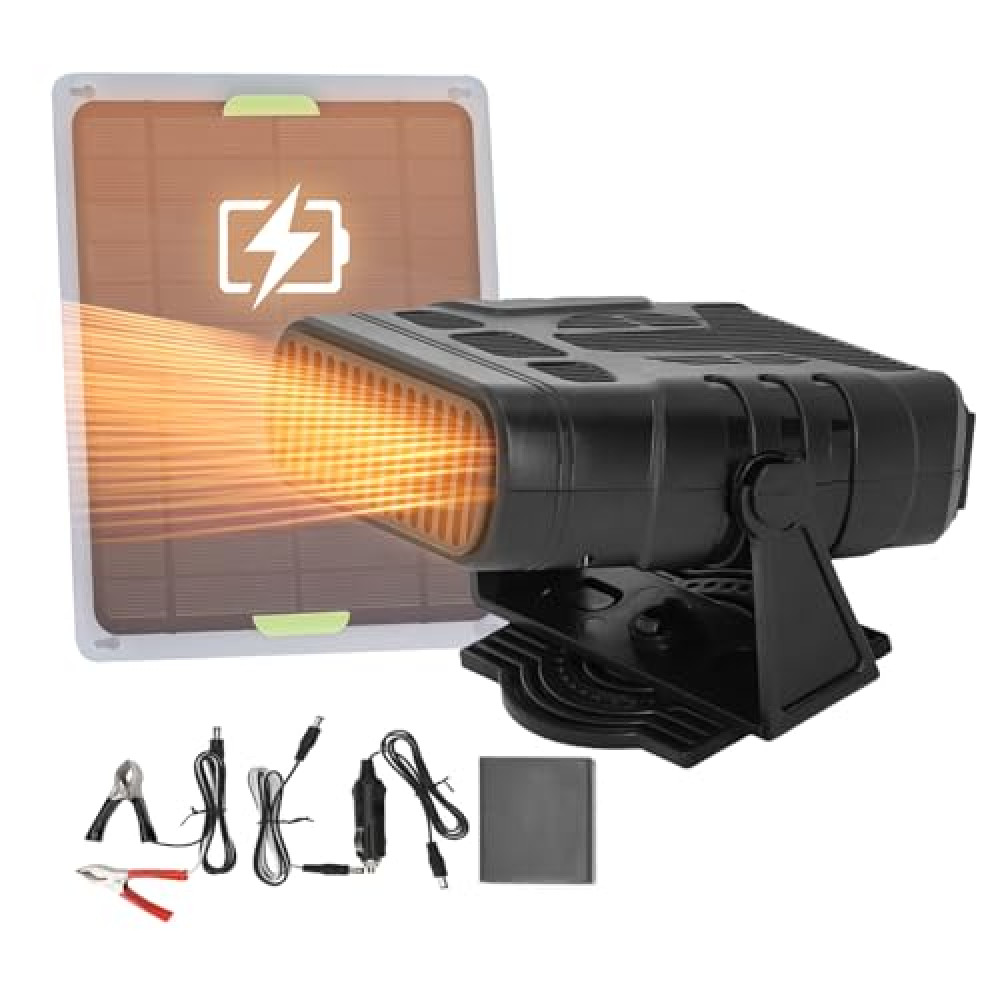 Solar Powered Car Heater Defroster Portable Winter Windshield Deicer with Battery Backup 12V 2A Auto Air Drying Device 20W Chicken Coop Heater