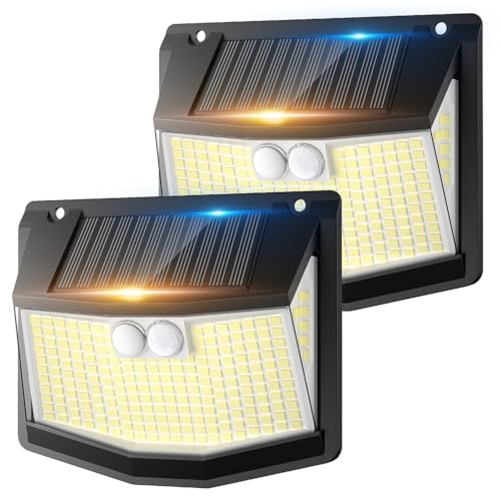 Solar Security Lights Outdoor Garden: 248 LED Solar Motion Sensor Light 3 Modes and 270° Wide Angle lighting Outside Solor Powered Wall Lights for Garden Fence Garage Yard 2 Pack IP65 Waterproof