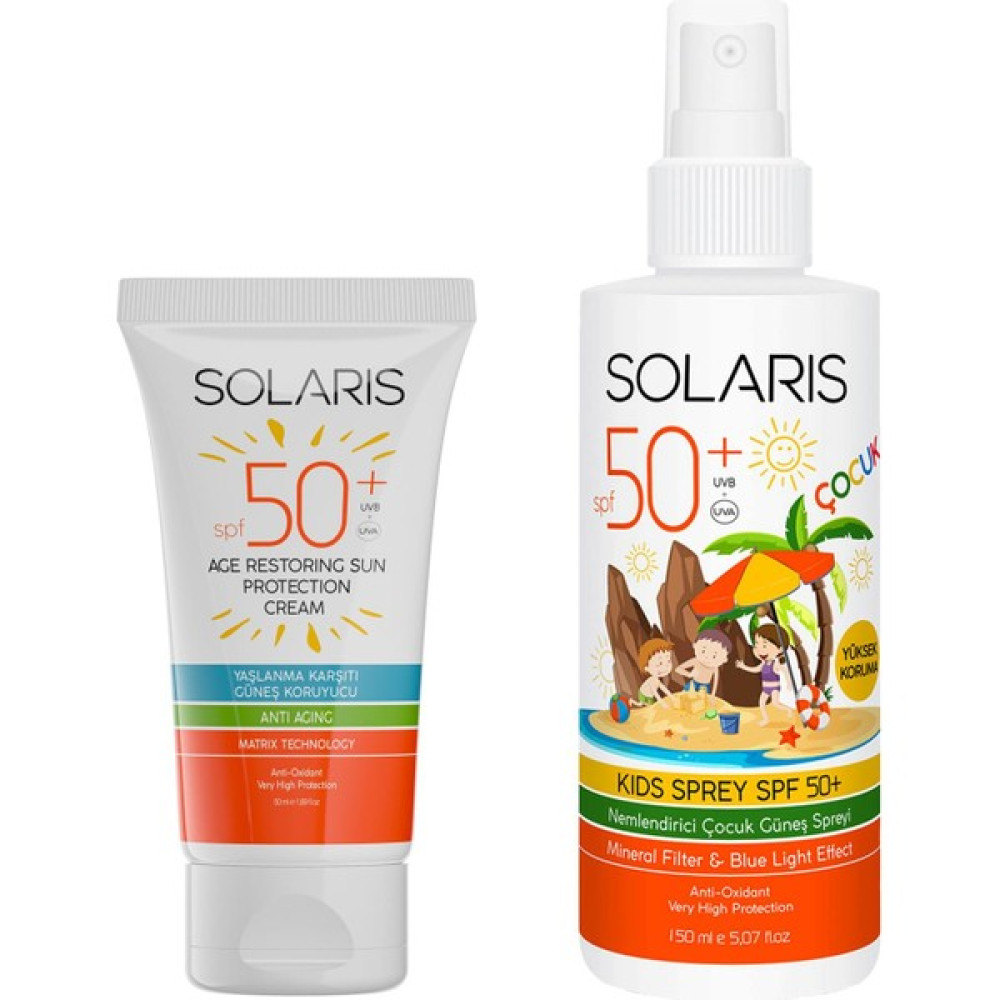 Solaris Güneş Kremi Spf 50+ (50 Ml) ve Çocuk Güneş Kremi Sprey Spf 50+ Yüksek Koruma (150 Ml) Güneş Kremleri ve Losyonları Fiyatı