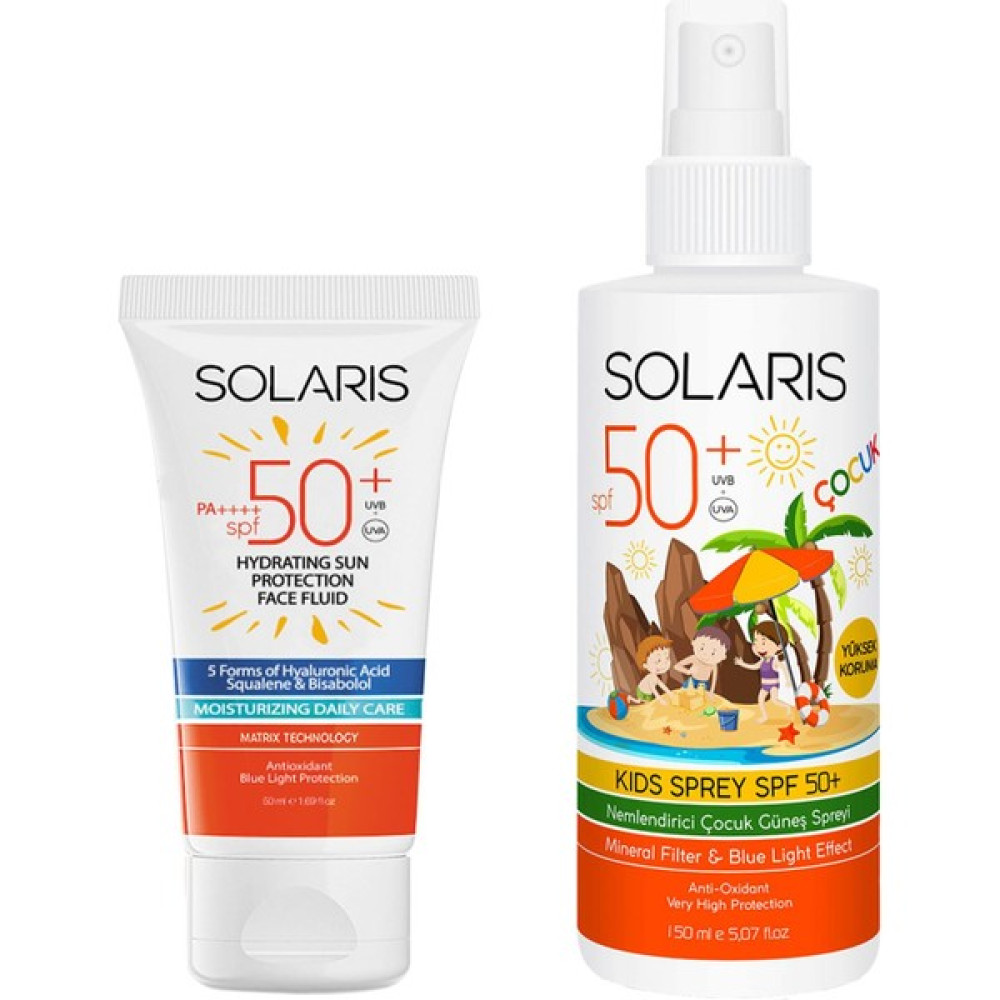 Solaris Tüm Cilt Tipleri İçin Güneş Kremi Spf 50+ 50 ml ve Çocuk Güneş Kremi Sprey Spf 50+ 150 ml Güneş Kremleri ve Losyonları Fiyatı
