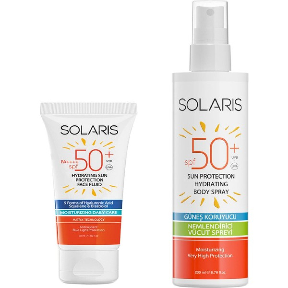 Solaris Tüm Cilt Tipleri Için Güneş Kremi Spf 50+ (50 Ml) ve Güneş Koruyucu Krem Sprey Spf 50+ (200 Ml) Güneş Kremleri ve Losyonları Fiyatı