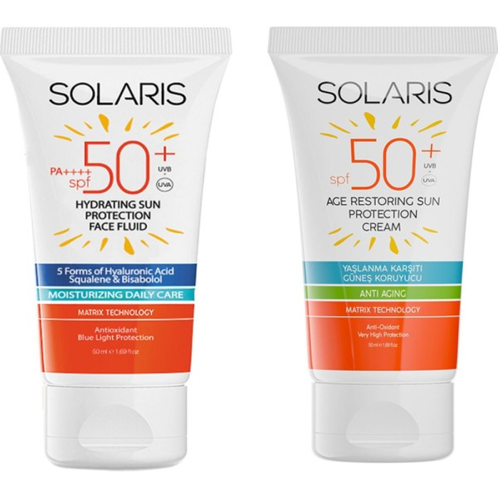 Solaris Tüm Cilt Tipleri İçin Güneş Kremi Spf 50+ 50 ml ve Yaşlanma Karşıtı Güneş Kremi Spf 50+ 50 ml Güneş Kremleri ve Losyonları Fiyatı