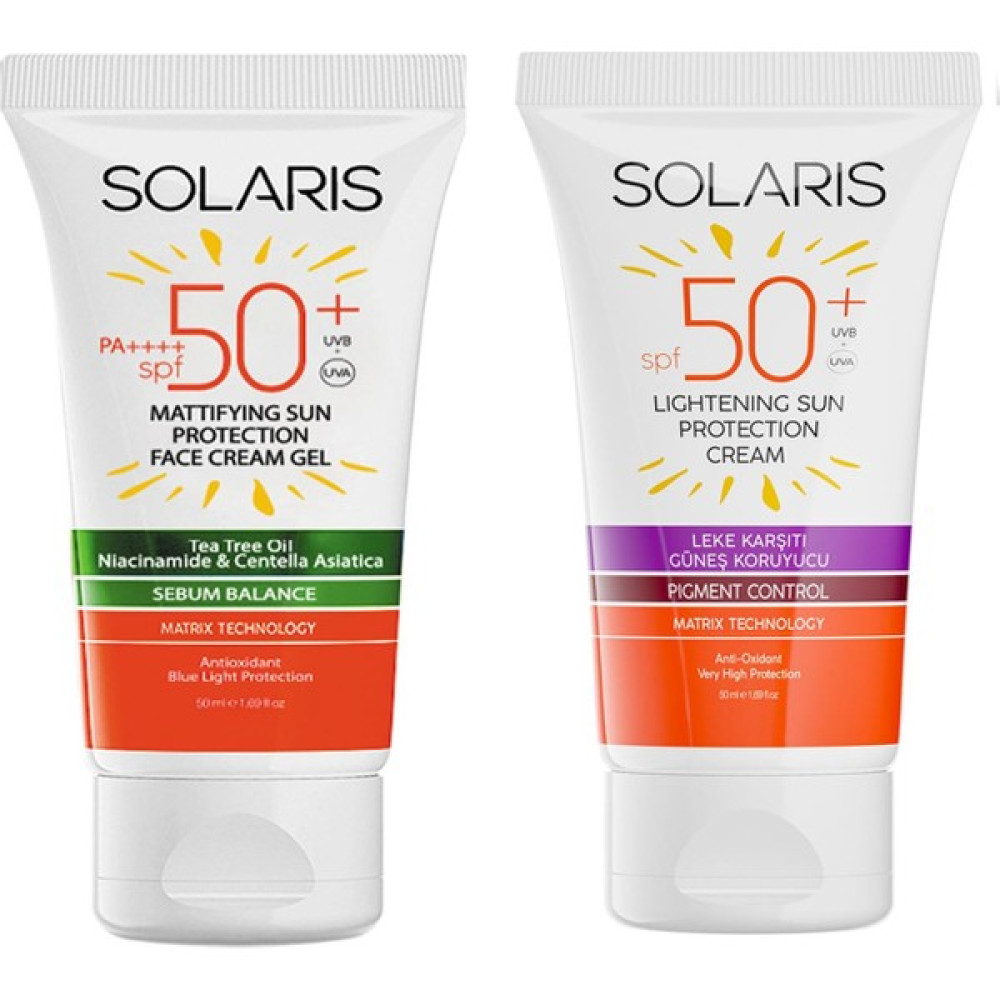 Solaris Yağlı Cilt Tipleri İçin Jel Güneş Kremi Mat Spf 50+ 50 ml ve Leke Karşıtı Güneş Kremi Spf 50+ Güneş Kremleri ve Losyonları Fiyatı