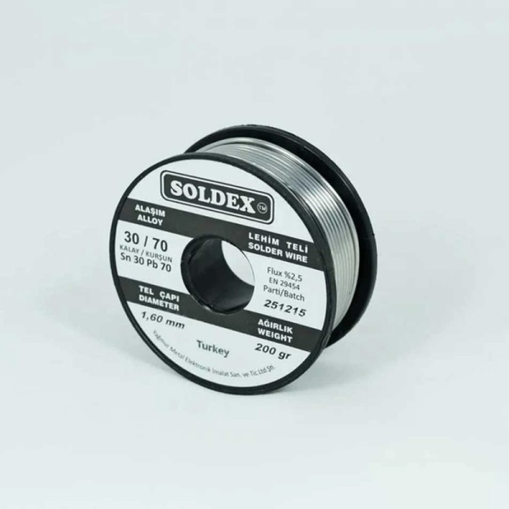 Soldex 30-70 Lehim Teli 200 gr 1,6 mm Sn:30 - Pb:70 - Gri Oto Boyaları Fiyatı