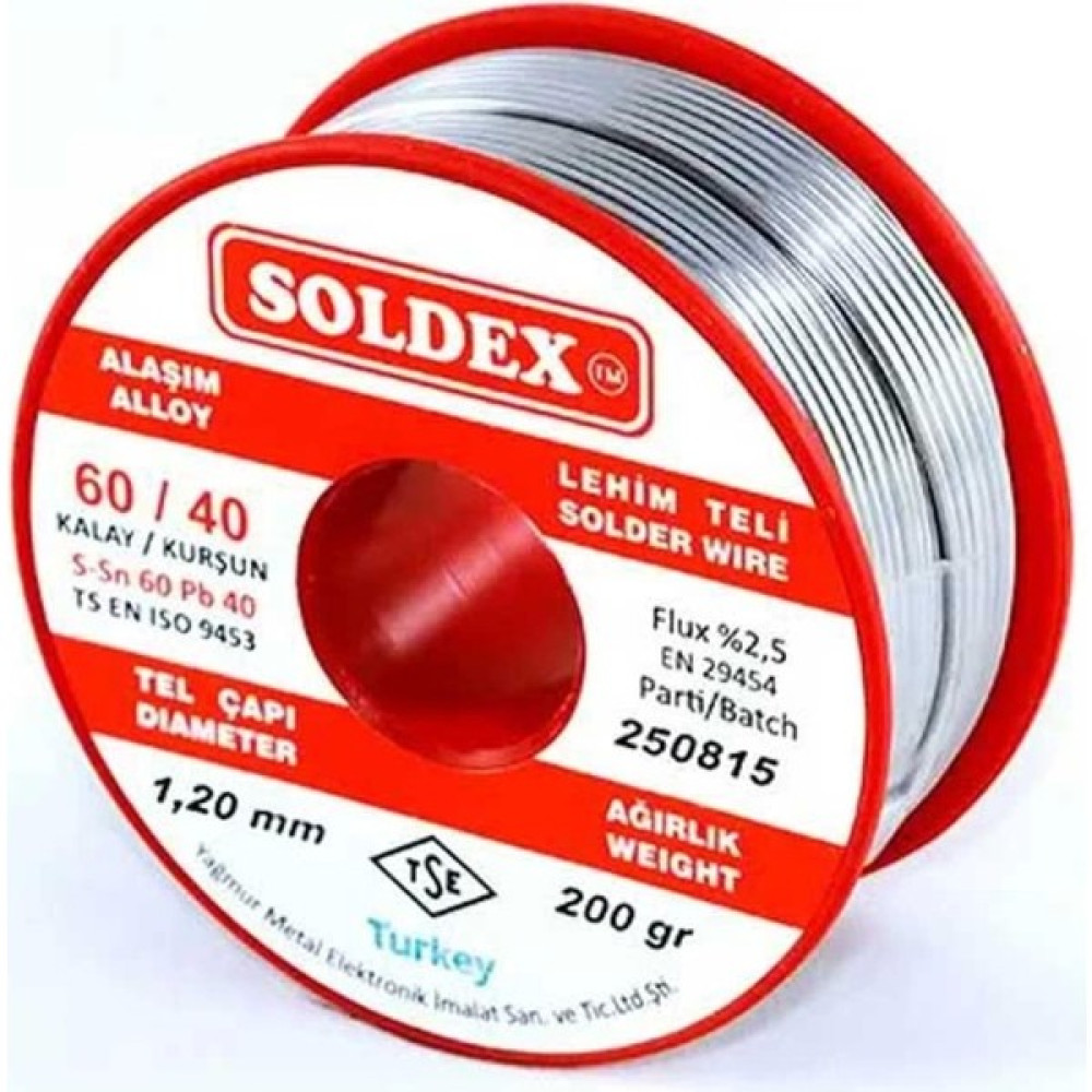 Soldex 60-40 Lehim Teli 200 gr 1 mm - Sn:60 / Pb:40 - Gri Oto Boyaları Fiyatı