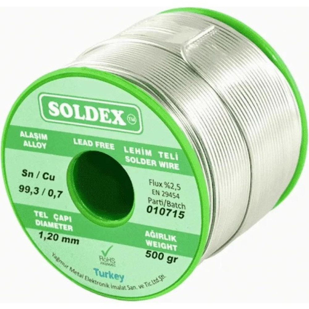 Soldex Sn: 99.3 - Cu: 0.7 - 500 Gr 1 mm - Kurşunsuz Gümüşsüz Lehim Teli - Gri Oto Boyaları Fiyatı