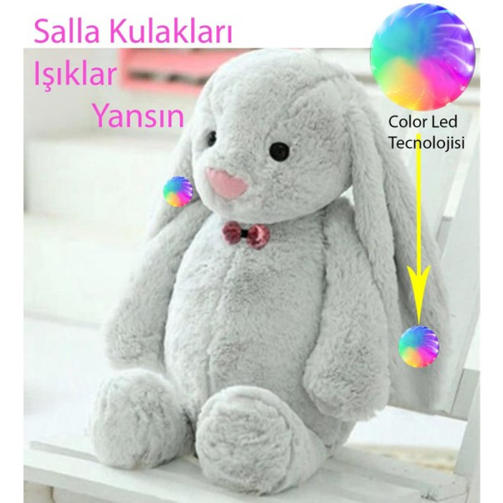 Sole LED Işıklı, Uyku Arkadaşı Uzun Kulak Bunny Peluş Tavşan 65CM - Gri Bebek Oyuncakları Fiyatı