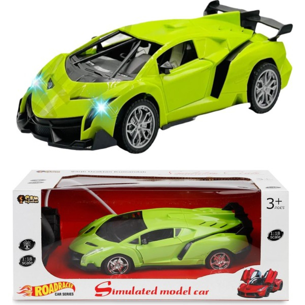 Sole Şarjlı, Kumandalı Spor Lamborghini, Farları Yanar- Kapısı Açılır Spor Araba 1:18 - Yeşil Oyuncak Araç Fiyatı