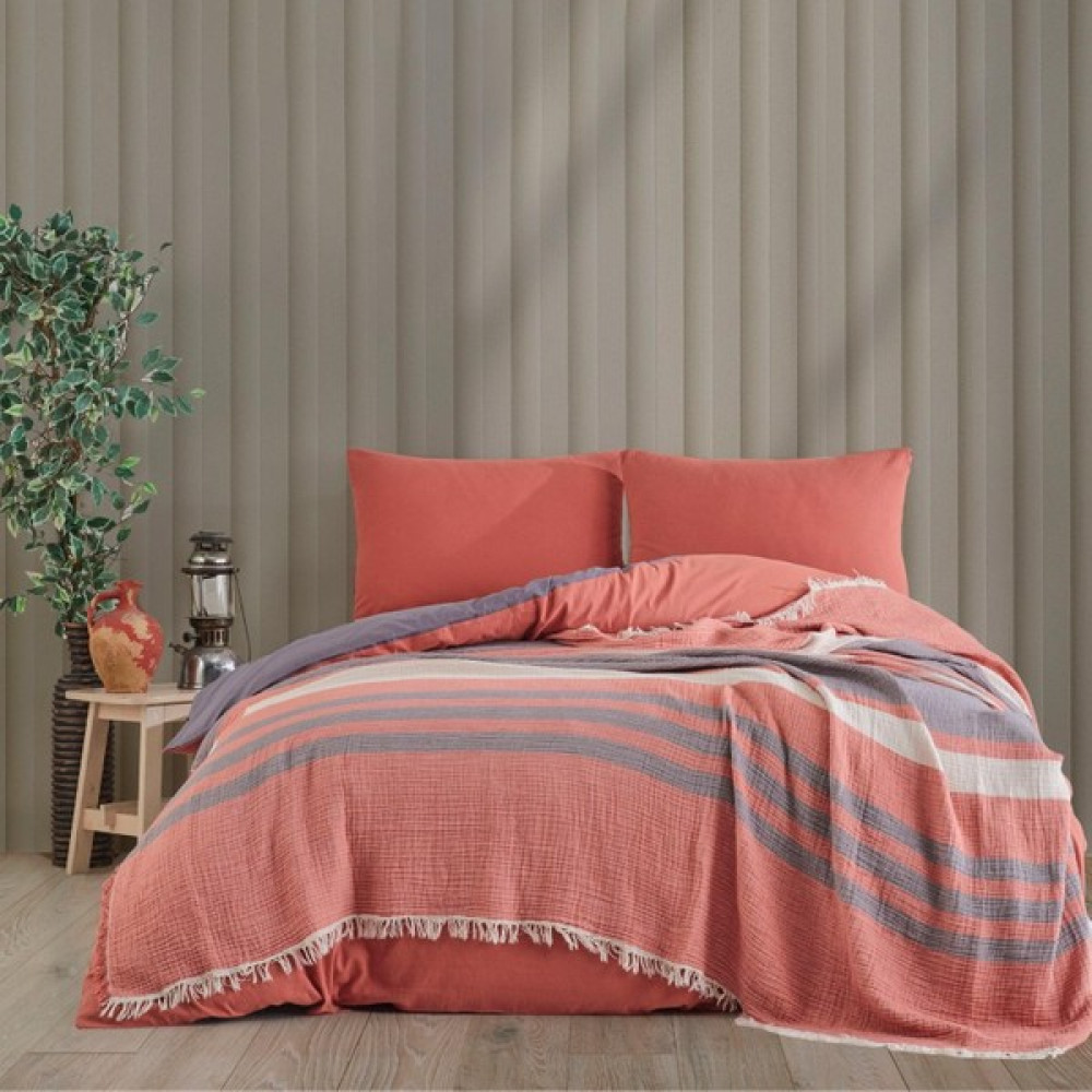 Soley | Biano | Çift Kişilik %100 Pamuklu Muslin Pike Yatak Örtüsü - Gri - 220 x 240 cm Yatak Örtüsü Fiyatı