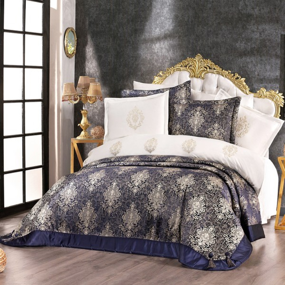 Solinas Collection Elegante Queen Lacivert Çift Kişilik Çeyizlik Yatak Örtüsü ve Nakışlı Nevresim Takımı - 270 x 260 cm Yatak Örtüsü Fiyatı