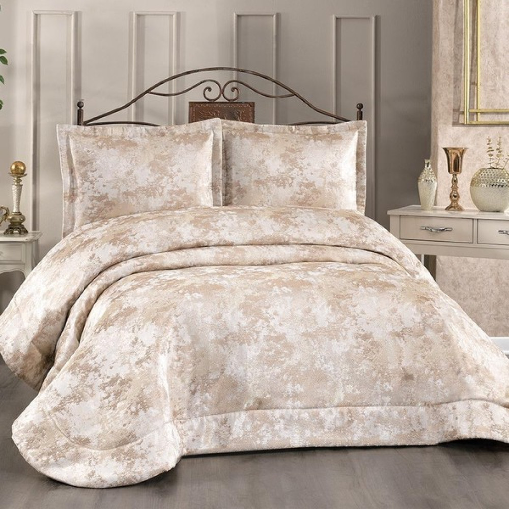 Solinas Collection Elegante Viviana Krem-Gold Çift Kişilik Çeyizlik Yatak Örtüsü - 270 x 260 cm - Gold Yatak Örtüsü Fiyatı