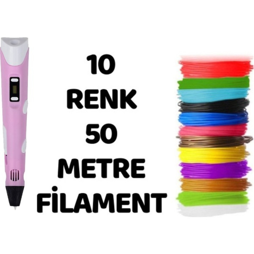 Solinpa Pembe 3D Pen Üç Boyutlu Yazıcı Kalem 5 Metre 10 Adet Filement ve Adaptor Ile Birlikte (50 Metre) Oyun & Hobi Fiyatı