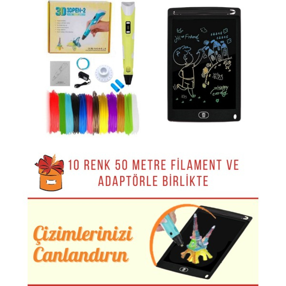 Solinpatech 3dpen Üç Boyutlu Yazıcı Kalem ve Grafik Yazı Tableti Set (10ADET 5metre Filament Adaptör Dahil) Sarı Oyun & Hobi Fiyatı