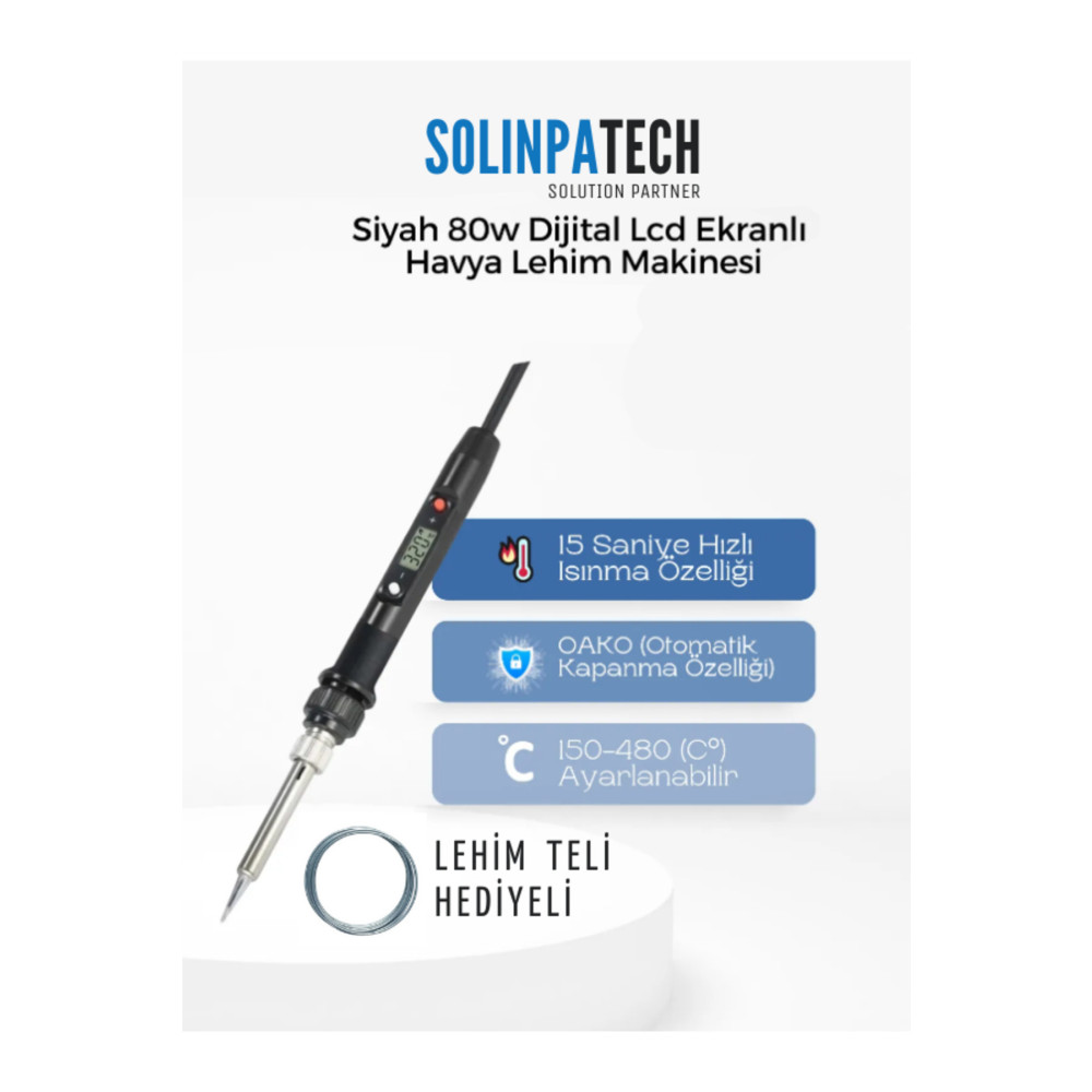 SolinpaTech 80w Digital Lcd Ekranlı Isı Ayarlı Kalem Havya Lehim Makinası (LEHİM TELİ HEDİYELİ) Lehim & Havya Fiyatı