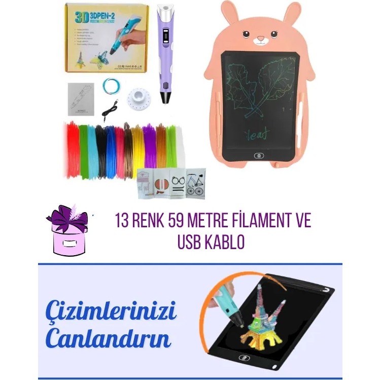 Solinpatech MOR 3D Pen Üç Boyutlu Yazıcı Kalem ve Grafik Yazı Tableti Set (59 Metre Filament USB KABLO Dahil) Kalem & Yazı Gereçleri Fiyatı