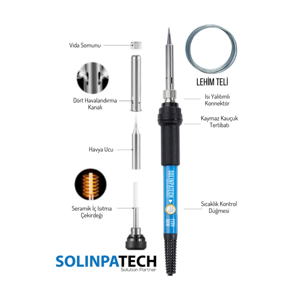 SolinpaTech Original 60w Sıcaklık Ayarlanabilir Kalem Havya Lehim Makinesi (LEHİM TELİ HEDİYELİ) Lehim & Havya Fiyatı