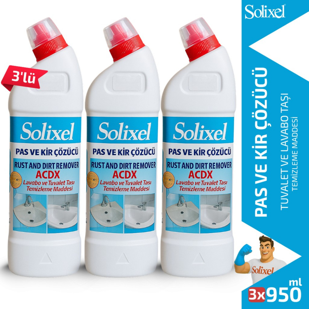 Solixel Pas ve Kir Çözücü ACDX 3’lü Set 3x950 ml | Lavabo ve Tuvalet Taşı Temizleme Maddesi Diğer Fiyatı
