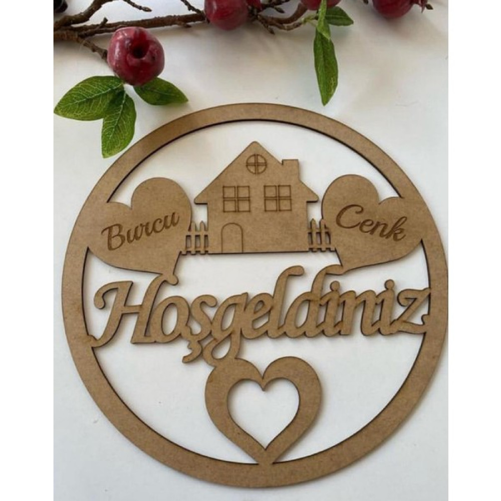 Solmaz Boyamaya Süslemeye Hazır Ham Ahşap Evimize Hoşgeldiniz Kapı Süsü 30 x 30 cm Bebek Kapı Süsü Fiyatı