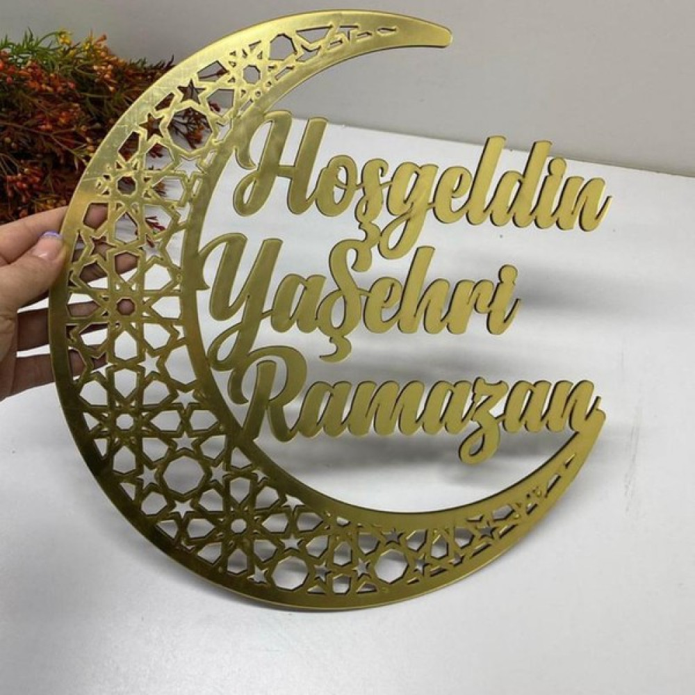 Solmaz Hoşgeldin Ramazan Kapı Süsü 3 mm Mdf Üzeri Gold Pleksi 30 cm Bebek Kapı Süsü Fiyatı